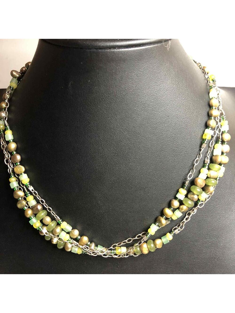 6615 Silpada N1683 Sterling Green Pearl Adventurine Jade Multi-Strand Necklace